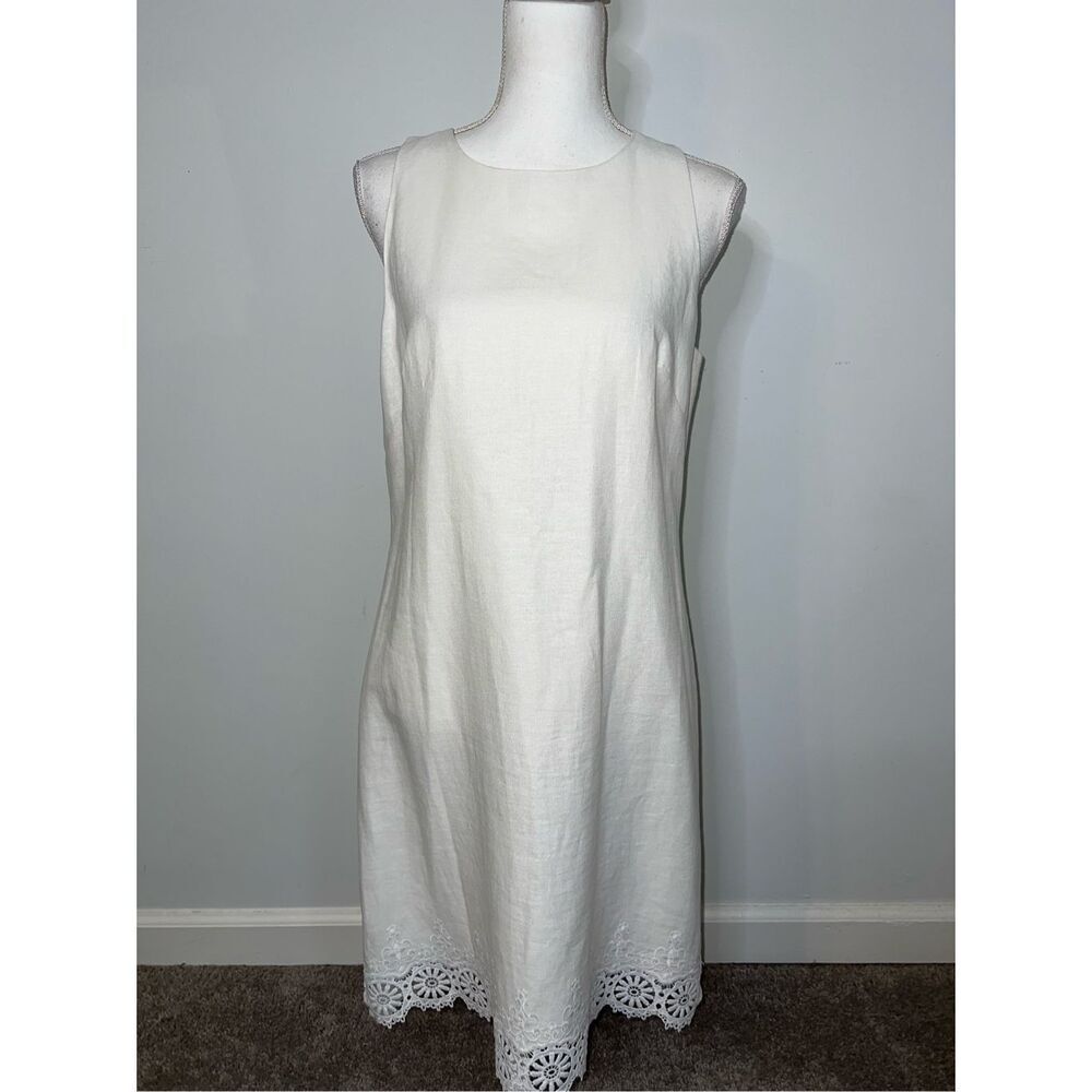 Women’s White Linen Blend Sheath Dress 8